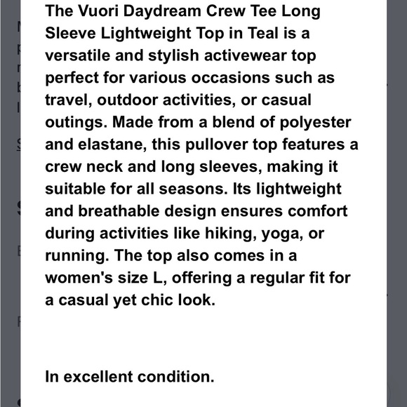 Vuori women’s daydream crew tee Teal Crewneck Sweater Large - Picture 5 of 5